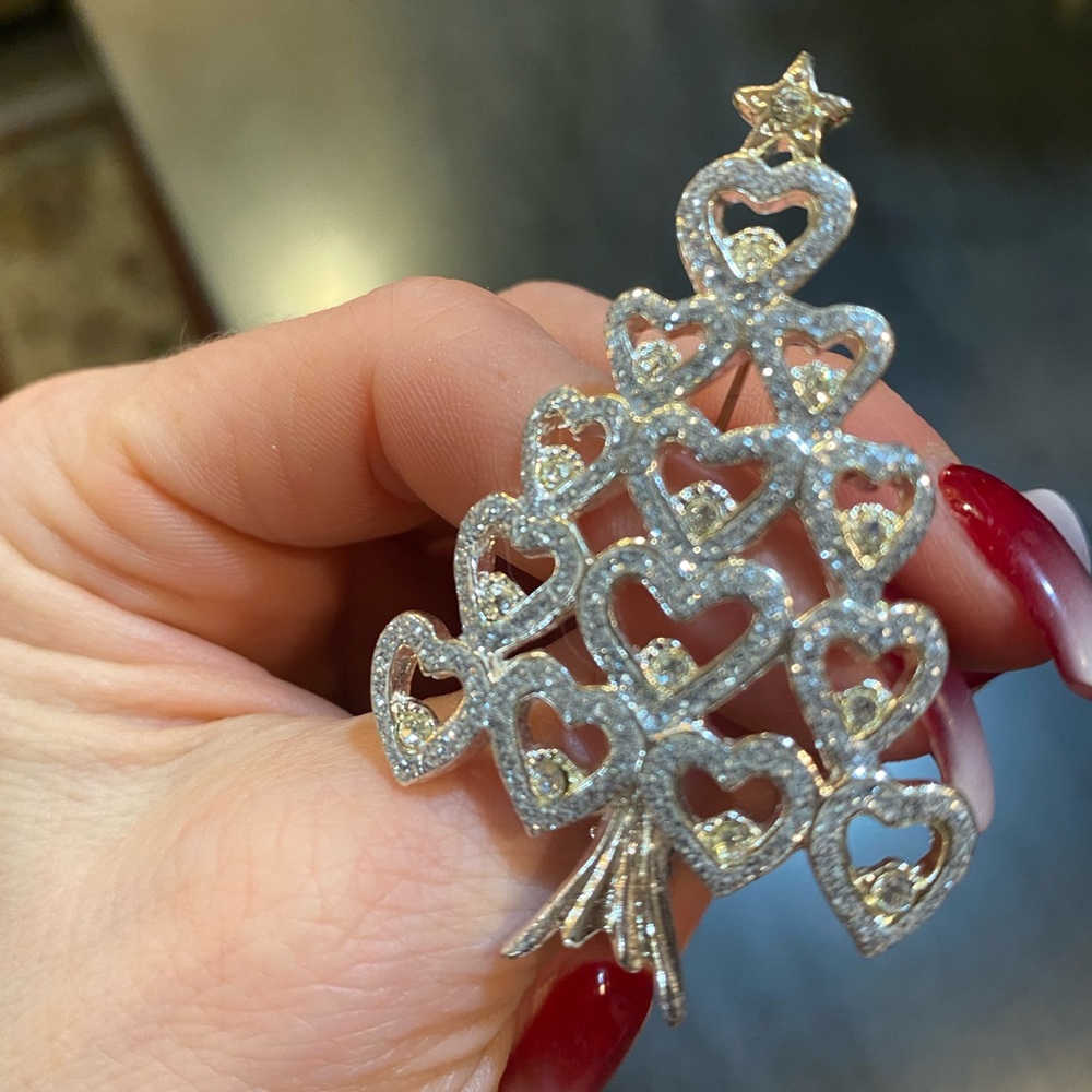 Tree of hearts Rhinestone Christmas pin